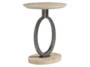 Lexington Artistica Home Clement Oval Drinks Table - Unique Scagliola Stone Top With Rustic White Oak And Iron Base Design Antique Aged White Wood 2179-952