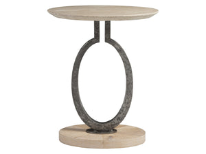 Lexington Artistica Home Clement Oval Drinks Table - Unique Scagliola Stone Top With Rustic White Oak And Iron Base Design Antique Aged White Wood 2179-952