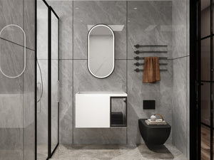 English Elm 30" Floating Bathroom Vanity Glossy White Plywood with Frosted Glass Soft Close Doors W999P387159