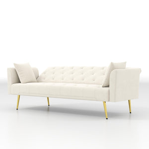 English Elm Modern Tufted Velvet Sleeper Sofa Retro Style Convertible Fold Flat for Compact Spaces Beige W2353P399441