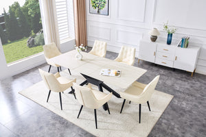 English Elm Modern Extendable Sintered Stone Dining Table with Auto-Lift, Scratchproof Waterproof Top & Black Metal Base W3493S00005