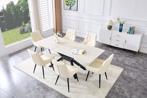 English Elm Contemporary Sintered Stone Extendable Dining Set with Tufted Faux Leather Chairs W3493S00017