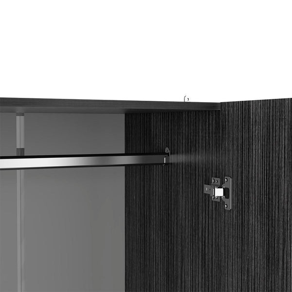 English Elm Eureka Smoke Oak Three-Door Armoire with Rod, Two Deep Drawers & Adjustable Shelves — 70.8"H x 35.4"W B128S00087