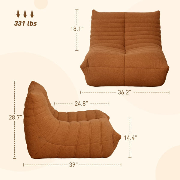 English Elm Bean Bag Floor Sofa Teddy Fleece Channel Tufted Foam Seat for Gaming Lounge T3971P405928