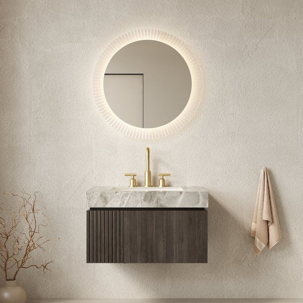 English Elm Muri Floating Bathroom Vanity Sintered Stone Top Oak Veneer Plywood Cabinet W2615S00599