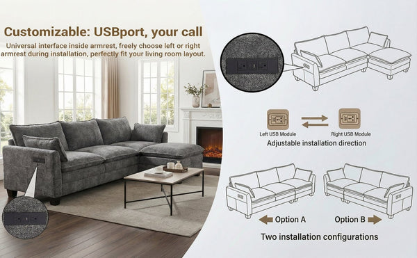 English Elm Modern Chenille Upholstered Loveseat with Usb Ports and Pockets for Compact Living Dark Grey W2519P486109