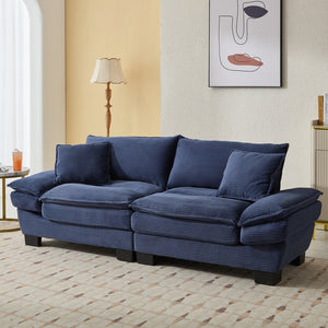 English Elm Corduroy Stylish Sleeper Sofa Loveseat with Dual-Layer Cushions & Two Support Pillows, Sturdy Frame Blue W676P184142