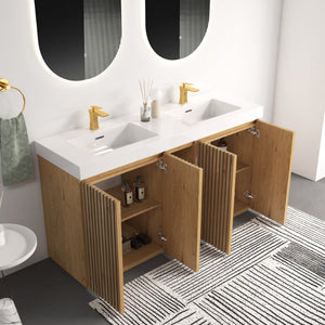 English Elm Emilia 60 Inch Freestanding Oak Vanity with Ceramic Sink and Soft Close Drawers Light Oak W1865S00242