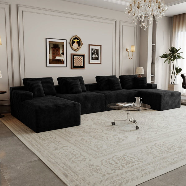 English Elm 165.3*68.9"modular Sectional Sofa 8 Piece Plush Corduroy No Assembly Living Room W3819S00158