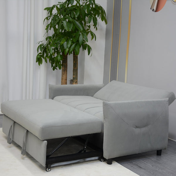 English Elm Convertible Velvet Sleeper Sofa Bed Loveseat with USB Charging, Pull-Out Bed, Storage Pockets, Gray W1183S00022