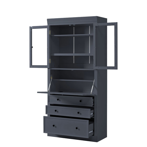 English Elm Topmax Shaker Pantry Cabinet with Drawers Power Outlet and Glass Doors SP000094AAE