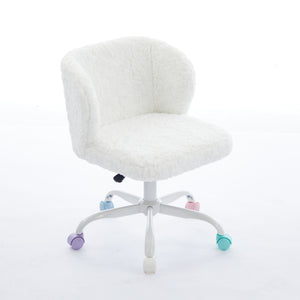 English Elm A&A Plush Faux Fur Office Chair with Ergonomic Wrap Back, Breathable No-Shed Seat and Stable Base Ivory W1143P324154