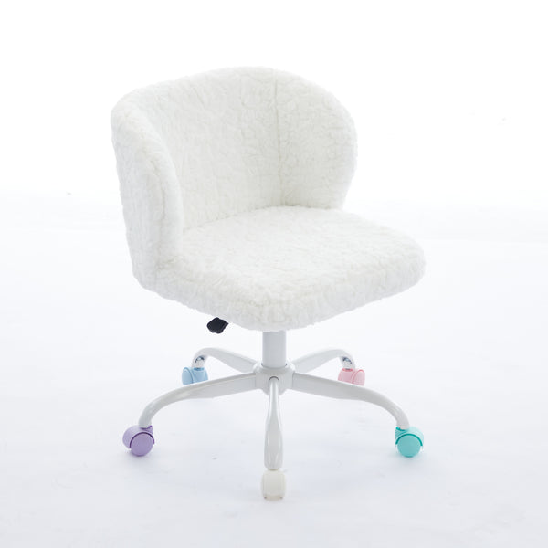 English Elm A&A Plush Faux Fur Office Chair with Ergonomic Wrap Back, Breathable No-Shed Seat and Stable Base Ivory W1143P324154
