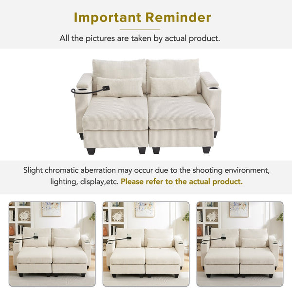English Elm Convertible Chaise Lounge Sofa Bed With Usb Ports, Cup Holders & Storage – Modern Comfort In Beige N719S002020A
