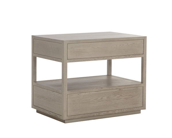 Sunpan Bridgerton Nightstand: Mid-Century Modern Oak Design with Soft Close Drawers and Open Shelf Space