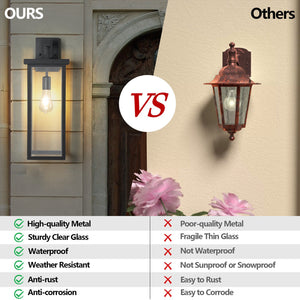 English Elm 20"(H) Set Of 2 Stylish Weatherproof Wall Lanterns - Modern Black Metal Sconces For Outdoor Spaces W2312P374776
