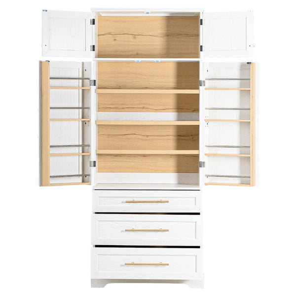 English Elm K&k Farmhouse Pantry Cabinet Tall Freestanding Kitchen Storage with Drawers Shelves White N707P356569W