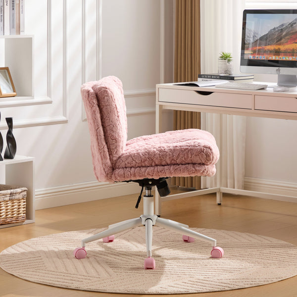 English Elm W26.4 Plush faux alpaca wide seat office chair with double cushion, 360° swivel, ergonomic chic design Pink W1143P369104