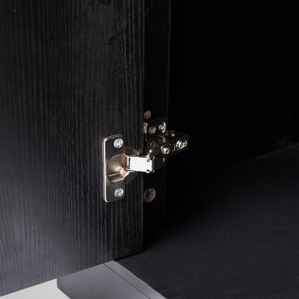 English Elm 63" Fluted Sideboard Buffet Cabinet with Coffee Bar Storage, 4 Doors 3 Drawers, Smooth Silent Slides Black W2917P319112