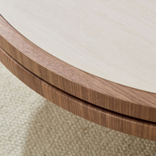 English Elm 19.49 Inch Round Sintered Stone Top Mdf Pedestal Side Table for Modern Living Spaces W876P460750