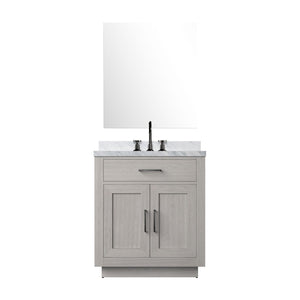 English Elm White Oak Single Bath Vanity Set With Carrara Marble Top, Mirror & Chrome Faucet - Easy Install! B2731S01951-GIGA