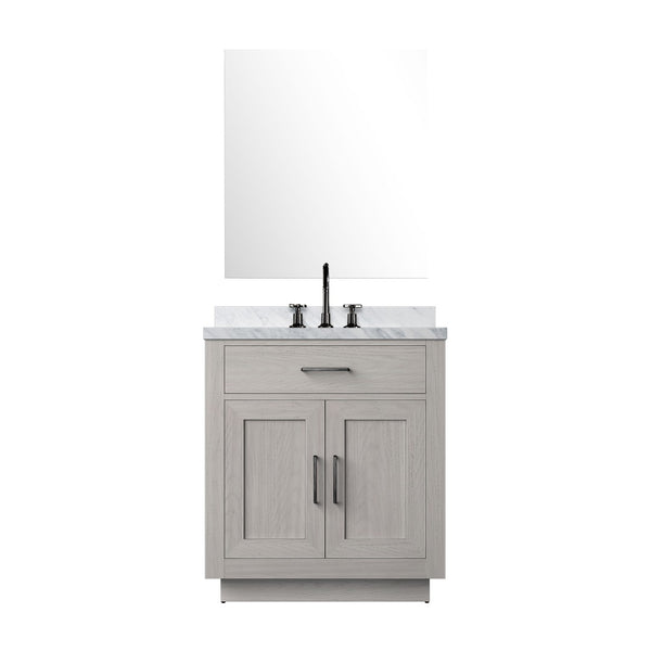 English Elm White Oak Single Bath Vanity Set With Carrara Marble Top, Mirror & Chrome Faucet - Easy Install! B2731S01951-GIGA