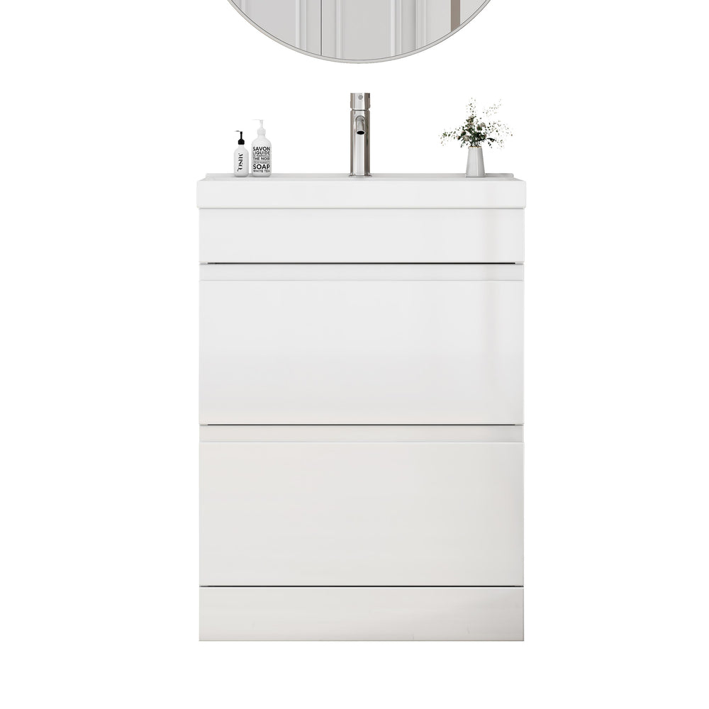 English Elm 24-Inch Bathroom Vanity With Unique Thick Ceramic Basin & Soft-Close Drawers For Modern Spaces W3151S00058