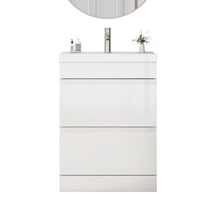 English Elm 24-Inch Bathroom Vanity With Unique Thick Ceramic Basin & Soft-Close Drawers For Modern Spaces W3151S00058