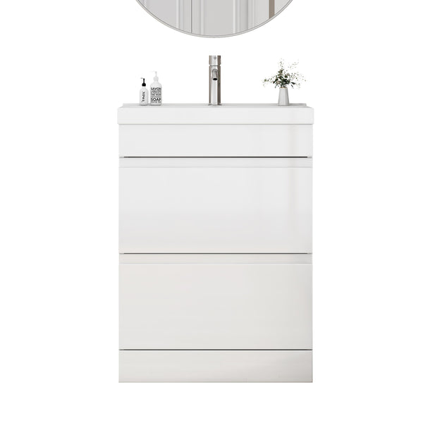 English Elm 24-Inch Bathroom Vanity With Unique Thick Ceramic Basin & Soft-Close Drawers For Modern Spaces W3151S00058