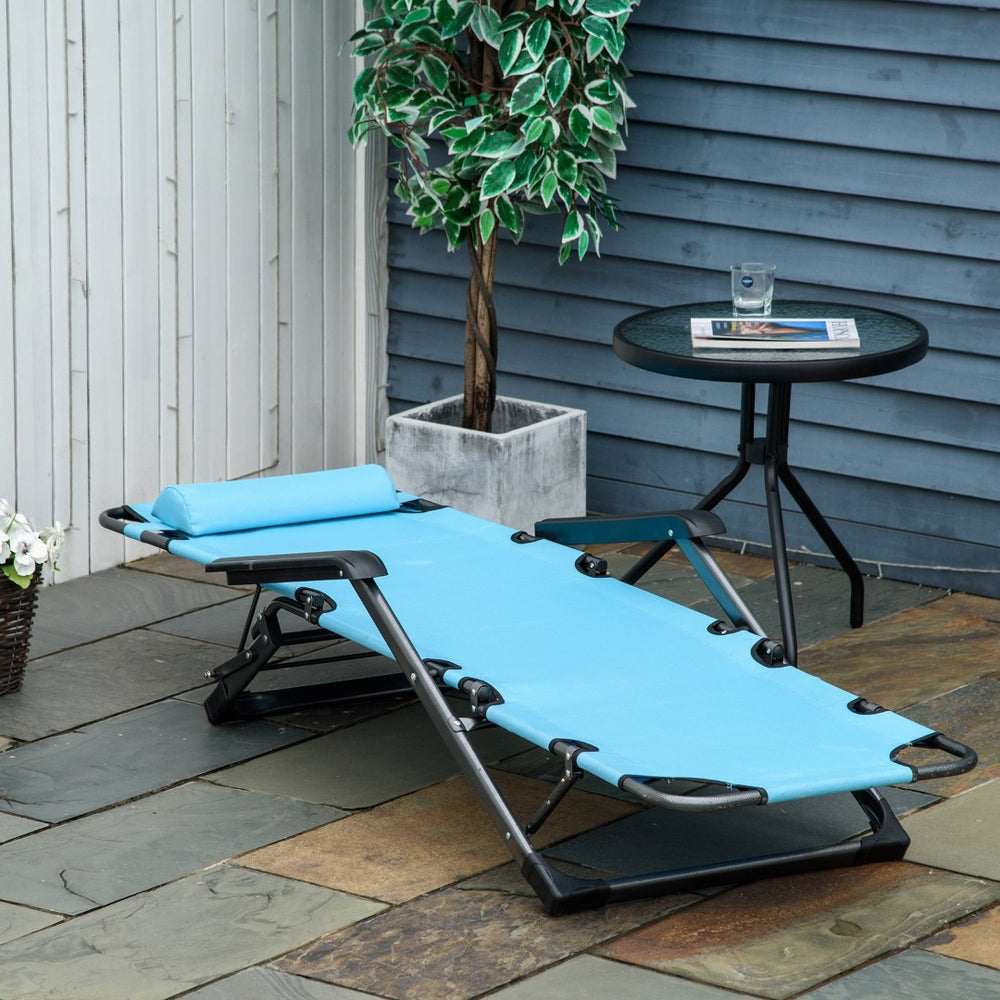 English Elm Outsunny 2-In-1 Folding Chaise Lounge Chair With Pillow & Pocket For Beach, Patio, Deck, Lawn, Blue W2225P200792-GIGA