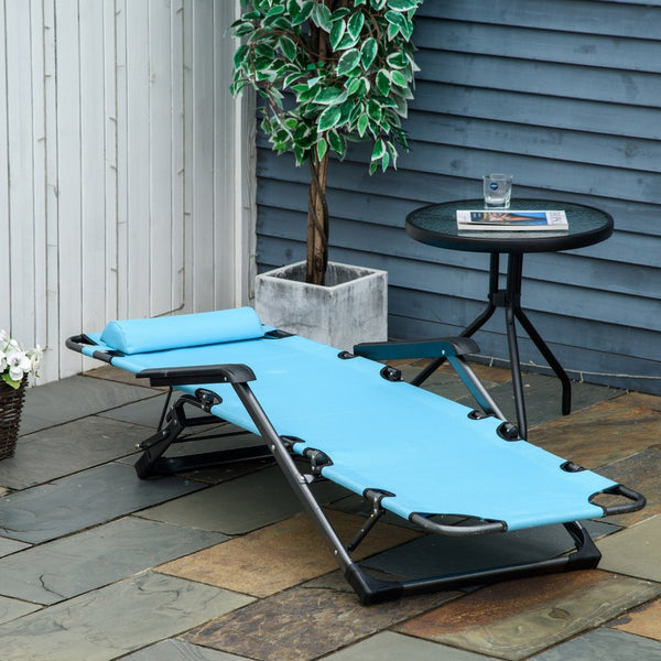 English Elm Outsunny 2-In-1 Folding Chaise Lounge Chair With Pillow & Pocket For Beach, Patio, Deck, Lawn, Blue W2225P200792-GIGA