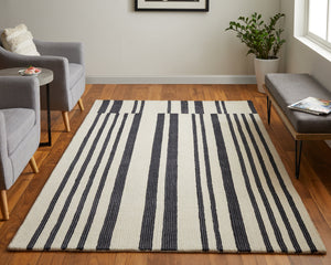 Feizy Rugs Maguire Hand-tufted Wool Area Rug With Geometric Patterns - Modern, Stain-resistant, Pet-friendly Design Ivory,Black Wool,Nylon Mgr8901fivyblkf00