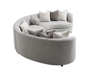 English Elm Ivria Curved Gray Bouclé Sectional Sofa with 9 Down Feather Pillows, Durable Wood Frame, 3‑Seat Comfort B2726S00266
