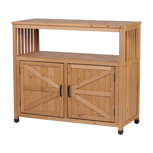English Elm Wooden Solid Bar Height Buffet Cabinet with Slatted Panels for Patio or Dining Room W2640P330336