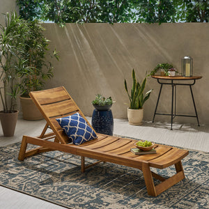 English Elm Christopher Knight Home® - Maki Chaise Lounge - Stylish Acacia Wood With Iron Accents, Adjustable Backrest For Ultimate Comfort 70998.00MP1