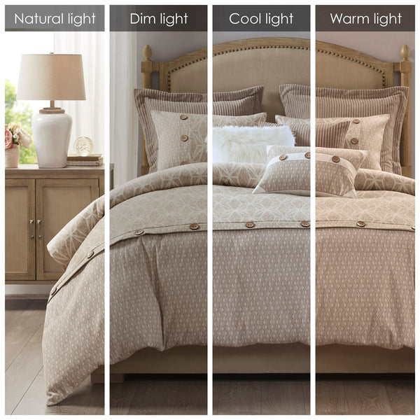 JLA Home Madison Park Signature - 8 Oversized Jacquard Comforter Set with Geometric Taupe Ivory Design, Plush Duvet Insert & Pillows 110 L x 96 W x 1.5H MPS10-485