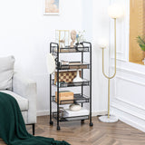 English Elm Homcom 5 Tier Utility Rolling Cart, Metal Storage Cart, Kitchen Cart With Removable Mesh Baskets, For Living Room, Laundry, Garage and Bathroom, Black