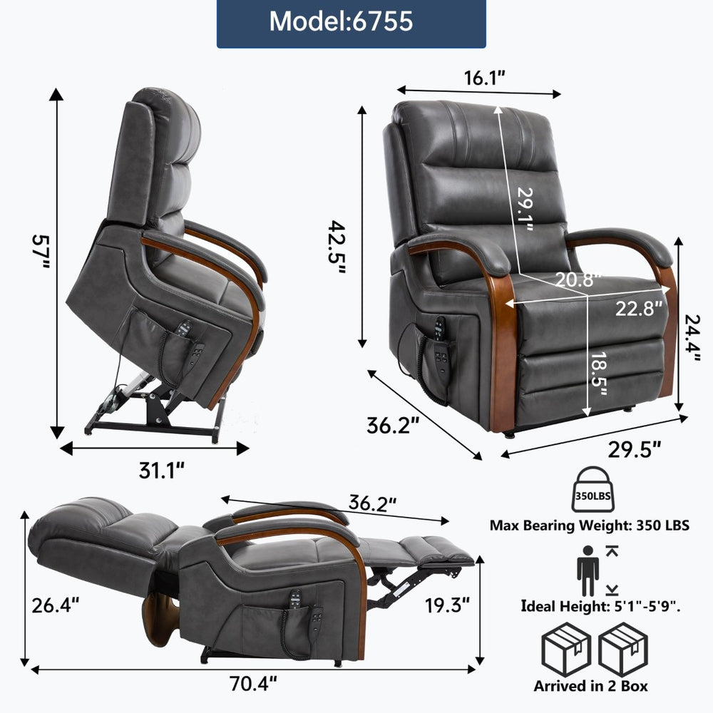 English Elm Power Lift Recliner with Dual Motor Heat Massage Leatheraire and Solid Wood Arms W1803S00081