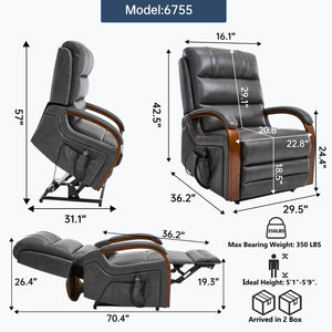 English Elm Power Lift Recliner with Dual Motor Heat Massage Leatheraire and Solid Wood Arms W1803S00081