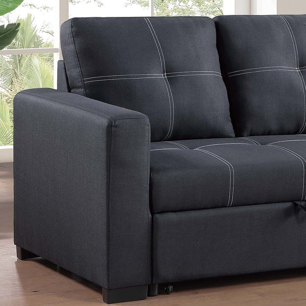 English Elm Sectional Convertible Sleeper Sofa Black Tufted Polyfiber Pull-Out Bed Firm Support Stylish 87" B011P398872