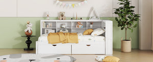 English Elm Wooden Twin Daybed with Storage Drawers Usb Charging Shelf and Pine Frame White N733S347768K