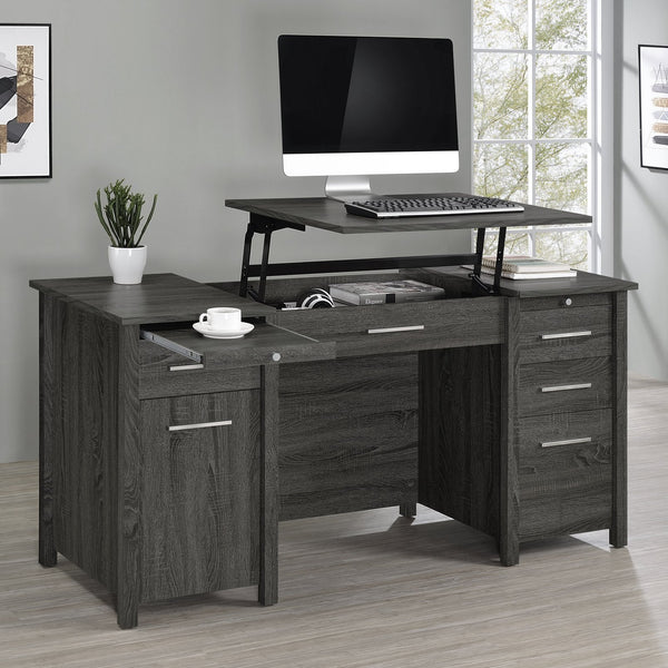 English Elm Rayna Weathered Grey Lift-Top 4-Drawer Office Desk with Easy-Glide Storage and Brushed Zinc Hardware B062P351423