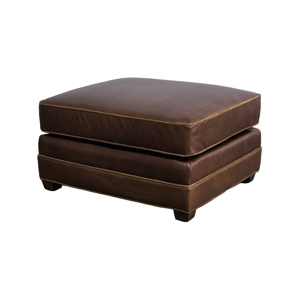 Olivia + Quinn Raleigh Leather Ottoman - Luxurious Top Grain Comfort With Elegant Contrast Welt For Your Living Room Zion Bridle Leather,Foam,Wood 2184_Zio1502