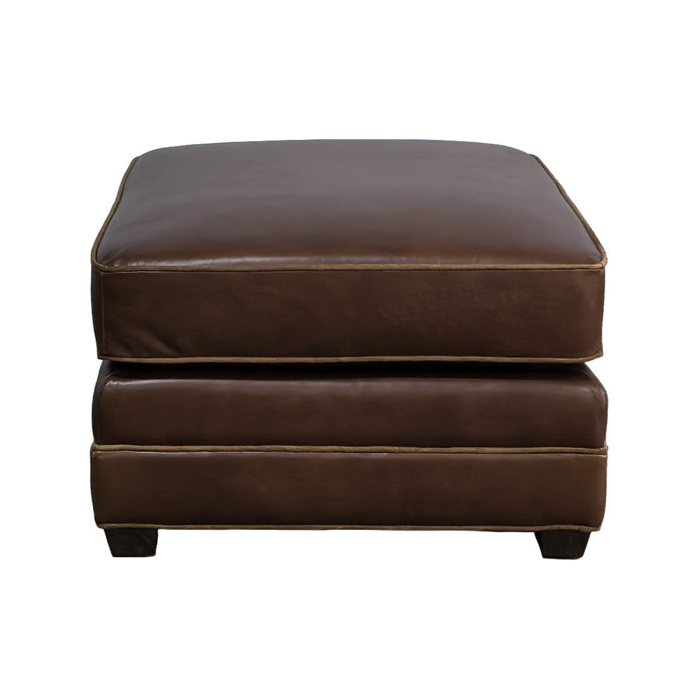 Olivia + Quinn Raleigh Leather Ottoman - Luxurious Top Grain Comfort With Elegant Contrast Welt For Your Living Room Zion Bridle Leather,Foam,Wood 2184_Zio1502