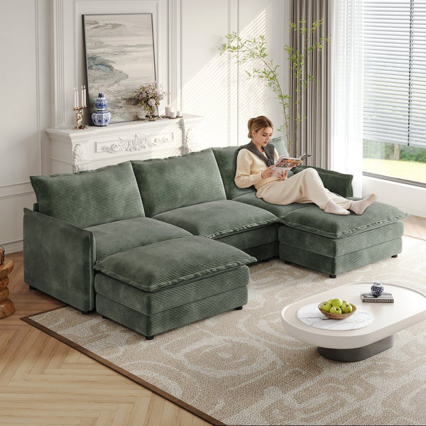 English Elm Corduroy 3-Seater Oversized Cloud Couch With Movable Footrests For Custom Living Room Comfort W834S00425