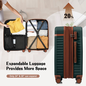 English Elm Luggage 3 Piece Abs Hard Shell Set with Usb Port Front Access and Spinner Wheels Dark Green N726P307555G