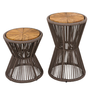 English Elm Scott Living Nara Outdoor Acacia Wood Side Tables with Woven Rope Iron Frame Set Dark Grey,Teak N770PS2354692D