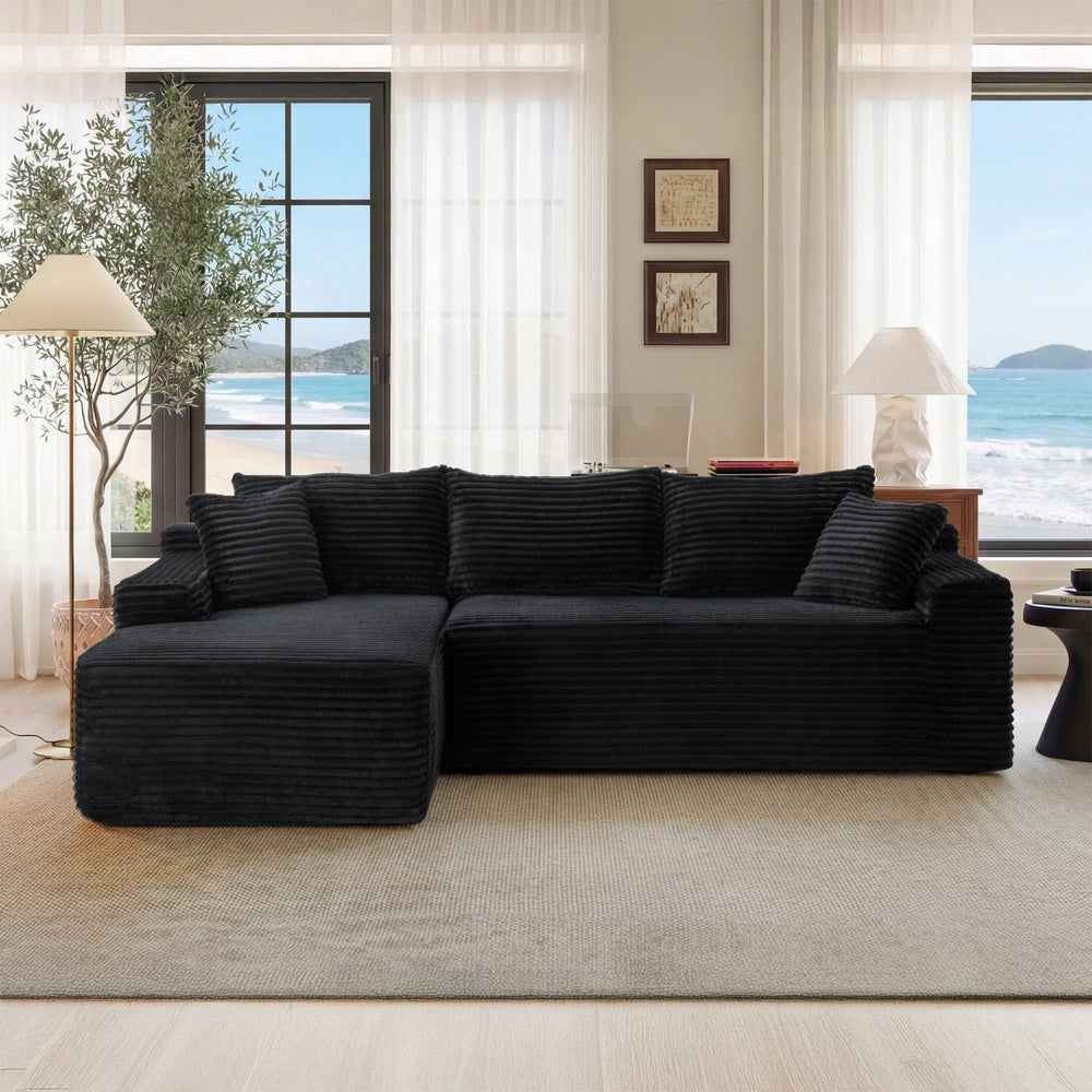 English Elm 106.3" Jumbo Corduroy L-shaped Sectional Deep Seat Sofa No Assembly Modern Living W5515S00038