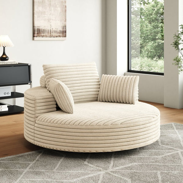 English Elm 55''l 55'l Faux Rabbit Fur Corduroy Swivel Chair Fluffy Foam Lounge Seat for Living Room W834S00445
