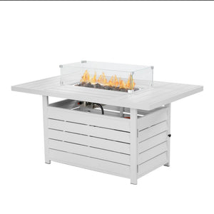English Elm 54.3 Inch Aluminum Rectangular Propane Fire Table with Convertible Lid for Patio White B082S00070